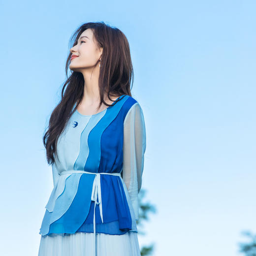 【林栖设计小店】（现货）【林栖推荐】渐变蓝色海浪真丝上衣2025春夏新品花仙子长袖上衣女N1953180 商品图0