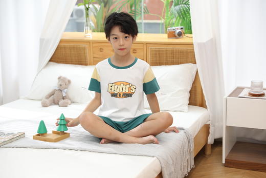 【单件6折/2件5折】【秀黛】男童撞色短袖套装儿童夏季睡衣L2441007T【门店同款】 商品图0