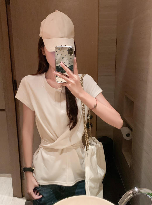 <曾小咸推荐>现货秒杀！腰间系带正肩短袖T恤 日常129.99 立减60 秒杀69.99！ 商品图5