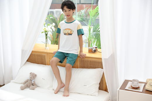 【单件6折/2件5折】【秀黛】男童撞色短袖套装儿童夏季睡衣L2441007T【门店同款】 商品图1