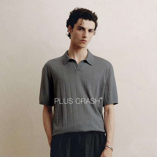 PLUS CRASH夏季海鸥领的开襟设计100%绵羊毛针织纯色短袖Polo衫 商品图1