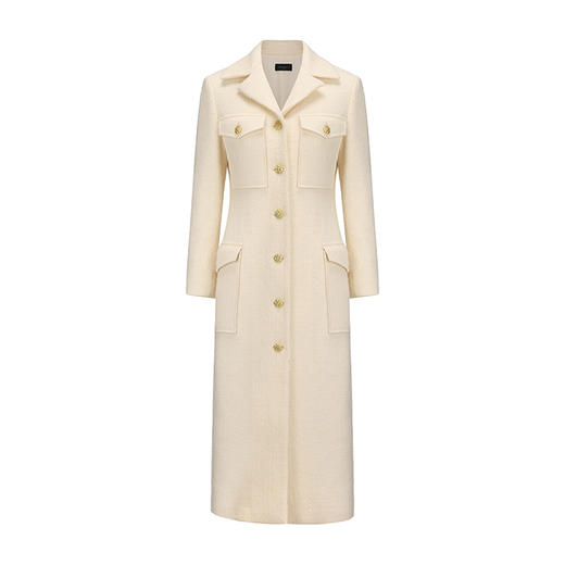 【冬日苔丝】复古口袋设计绵羊毛修身长款大衣 商品图4