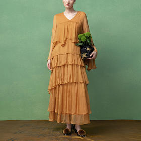 【林栖设计小店】桑蚕丝连衣裙层次感2025秋季新款蛋糕长裙女1953085