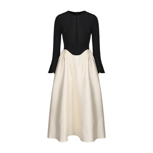 【浮光花园】光泽感拼接设计微喇长袖A字连衣裙 商品图4