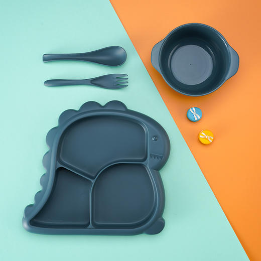 【营养搭配均衡，分格设计美食不串味~】婴幼儿三格分隔盘分格餐盘  卡通恐龙餐盘 儿童餐具饭碗组合套装-QQ 商品图6