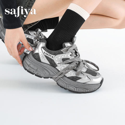 Safiya/索菲娅2025时尚珍珠网面透气增高厚底运动休闲老爹鞋SFD3112125 商品图7