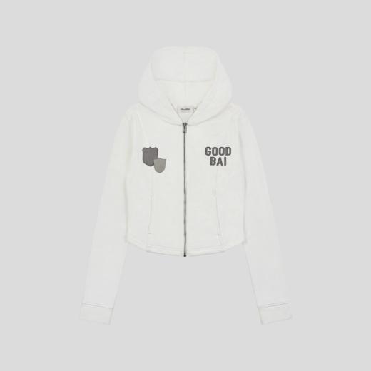 GOODBAI 粗体logo徽章剪影贴布绣连帽紧身短款拉链长袖卫衣 商品图2