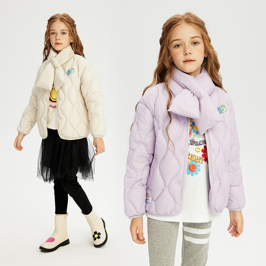 SMILEY WORLD童装冬季外套轻量围巾羽绒服洋气时尚休闲保暖S23425Y706 商品图5