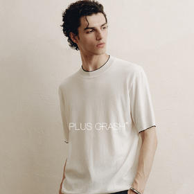PLUS CRASH夏季新款莱赛尔短袖舒适透气圆领撞色时尚T恤衫半袖