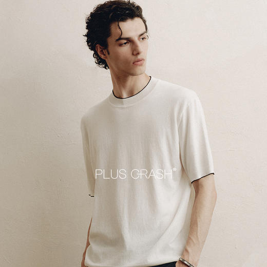 PLUS CRASH夏季新款莱赛尔短袖舒适透气圆领撞色时尚T恤衫半袖 商品图0