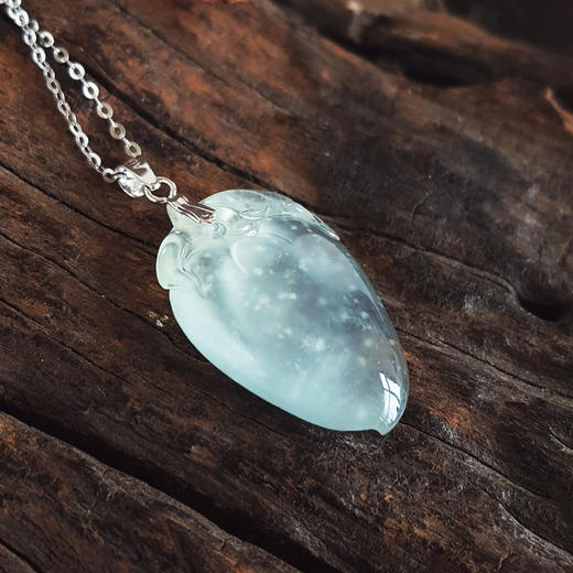 【天然正品】A货翡翠AU750白金镶天然细腻福瓜造型木那雪花棉冰种翡翠吊坠项链30.2*15.4*5.0MM（皆取最大值）女士现售价：3880！310325AH17 商品图2