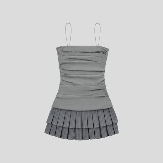 GOODBAI 不规则褶皱拼接百褶裙摆吊带连衣短裙 商品图3