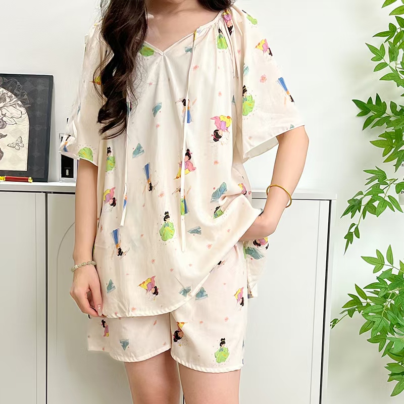 棉绸 夏季宽松舒适圆领家居服套装女士居家睡衣套装0173、0175