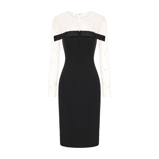 【珍珠星辰】珍珠点缀纱纱拼接蝴蝶结收腰连衣裙 商品图4