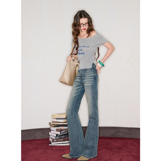 三彩独醒2025秋季新款微喇牛仔裤复古水洗喇叭裤休闲长裤F 商品图1