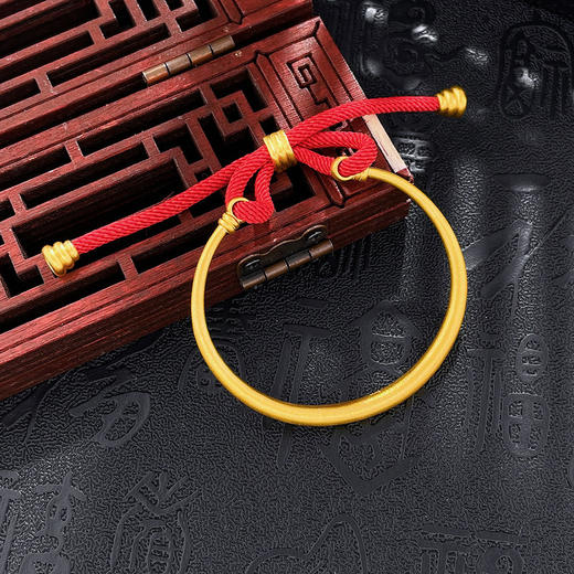 【限时克减150元】足金999.9 #儿童/宝宝 古法宝宝手镯BB镯蝴蝶结红绳半链半镯光圈素圈圆管手镯（厚壁中空）(ANWZGFTZ00006)预售产品下单后不退款不退货不换货不补差价 商品图0