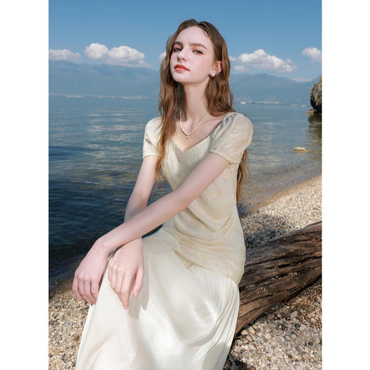 【莱赛尔】三彩2025秋季新款绣花连衣裙假两件方领长裙M 商品图2