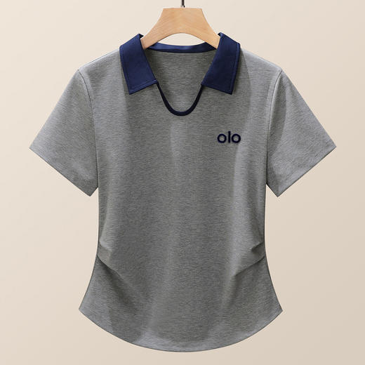 「自」全新升级【铂金会员109/天猫149/差价40】(40107)洛诗琳正肩polo领撞色T恤2025夏季新款设计感修身短袖上衣 商品图1