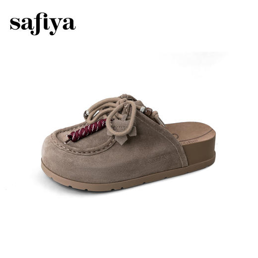 Safiya/索菲娅2025复古枫叶挂绳系带圆头百搭厚底休闲懒人勃肯拖SFD3110072 商品图10