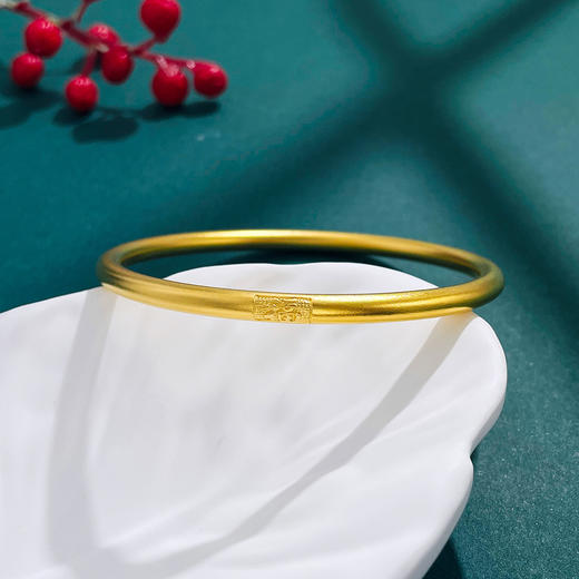 【限时克减150元】足金999.9 #超轻 古法超轻空心固口福字圆管素圈手镯（面宽约3.7-4.1mm，厚约3.9mm)(ANWGFSZ00776)预售产品下单后不退款不退货不换货不补差价 商品图0