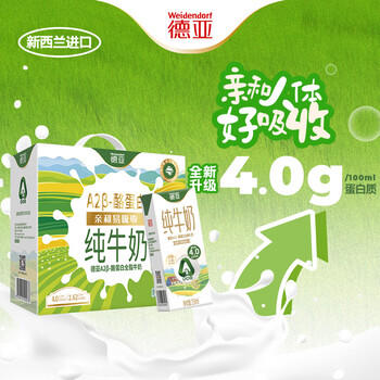 德亚（Weidendorf）新西兰进口A2β-酪蛋白4.0高蛋白纯牛奶250ml*10高端礼盒送礼 商品图0