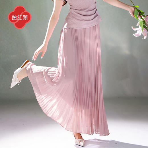 逸红颜翩羽2025夏新款松紧高腰3米大摆百褶优雅垂感飘逸半身长裙 商品图3
