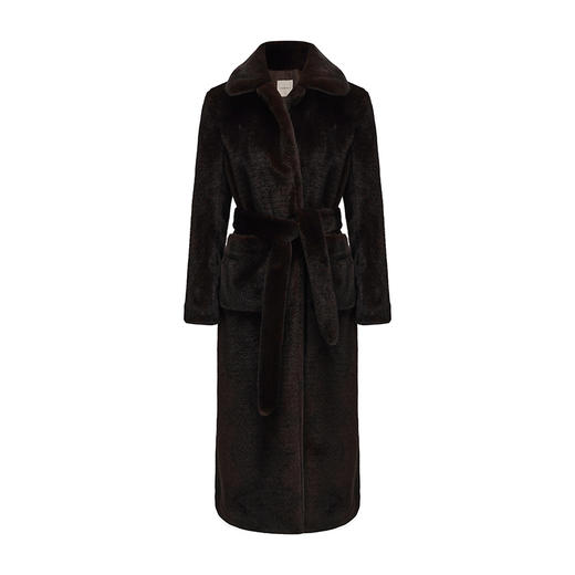 【泰迪拥抱】仿皮草翻领长款浴袍式大衣外套 商品图4