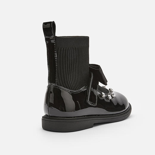 巴拉巴拉童鞋女童公主靴蝴蝶结中筒靴子黑色皮靴秋季袜靴时髦百搭 商品图3