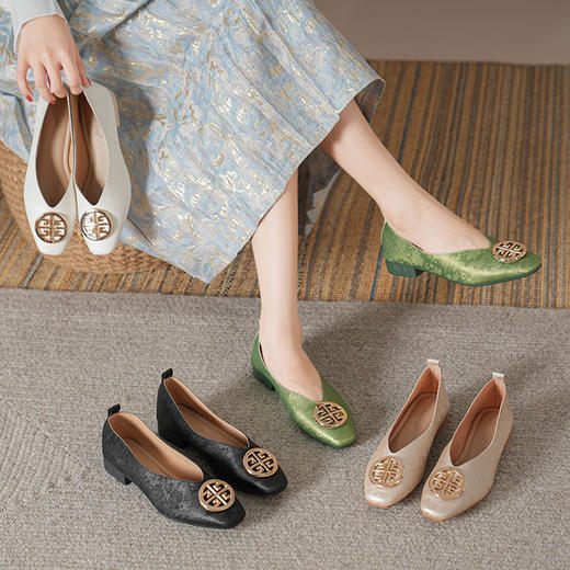 Bileinvlang新中式缎面提花单鞋合集｜缎面提花显贵气，舒适软底好搭配 商品图3