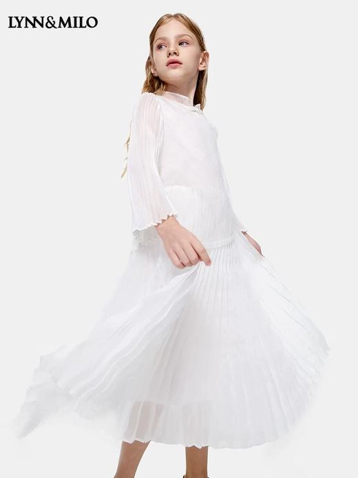 【暑期福袋任选3件799】8楼LYNN&MILO琳麦罗白色菱格植绒闪光缎压褶中式连衣裙 商品图2