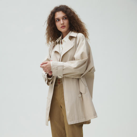 谜底风衣女2025秋新品通勤时尚A型翻领双排扣大廓形外套253ME1188 商品图3