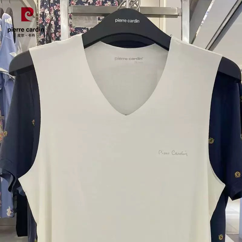 皮尔卡丹男士弹力莫代尔无痕V领宽肩打底背心PC53927