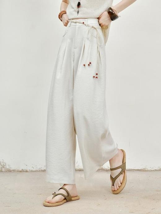 【下单配赠模特同款编织腰带】姹弥Charming·亚麻混纺 | 垂坠透气肌理感 直筒阔腿 藏肉显瘦文艺百搭高级感休闲裤 商品图7