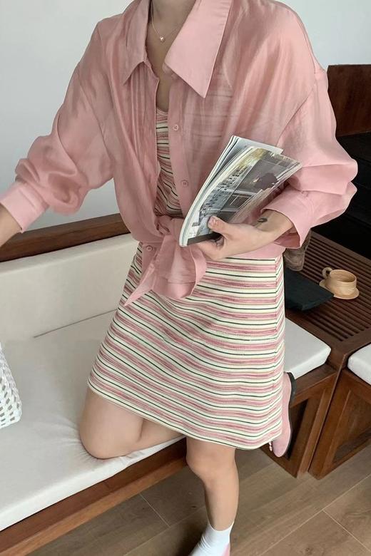 SUMMER & SAGE 粉色条纹吊带防晒套装 20908 商品图1