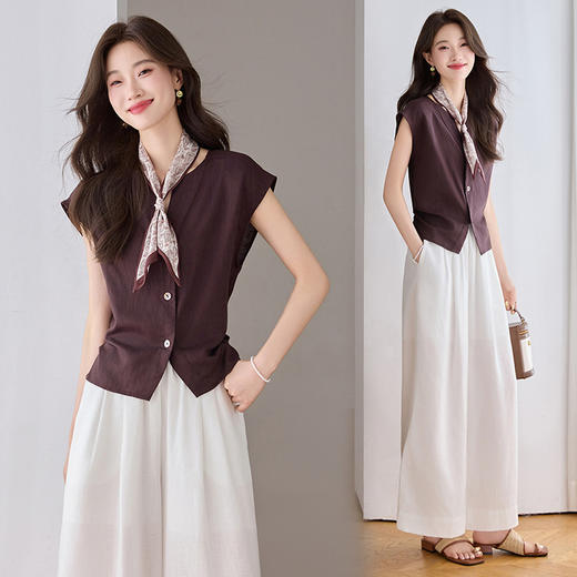 薄款V领气质，上衣阔腿裤套装 &151028 商品图0