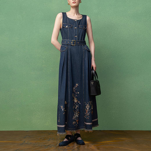 【林栖设计小店】【现货】天丝牛仔连衣裙2025秋季新款无袖时尚长裙女1953126 商品图2