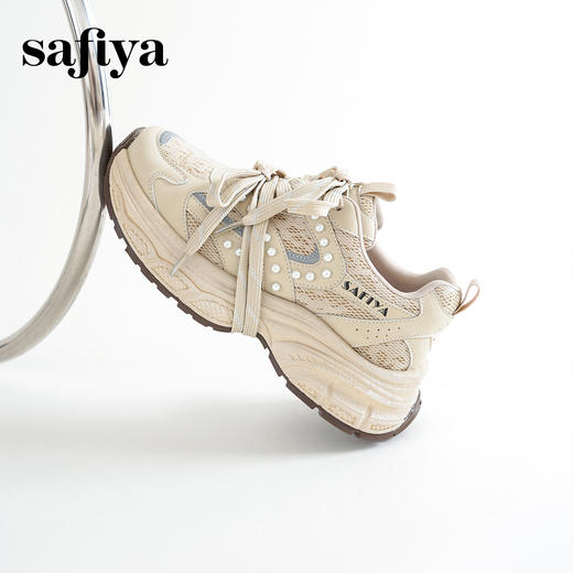 Safiya/索菲娅2025时尚珍珠网面透气增高厚底运动休闲老爹鞋SFD3112125 商品图2