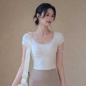 跃牌【周游世界系列】新款瑜伽服女带胸垫运动短袖高弹修身设计感T恤TP0916