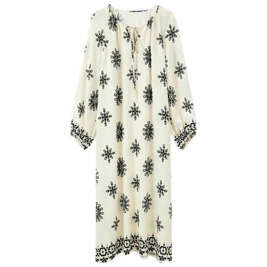 三彩2025秋季新款家居服睡裙印花连衣裙圆领系带长裙M 商品图4