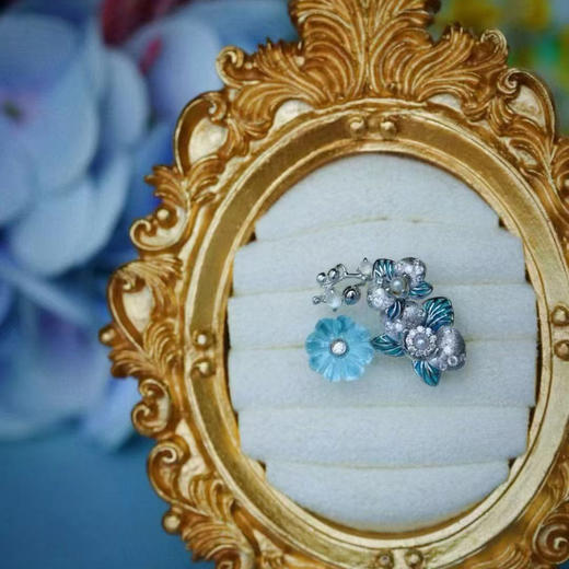 龢盒原创 银镶托帕石蝴蝶兰耳环戒指套装 商品图2