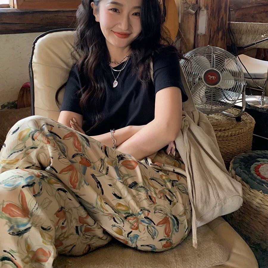 （49元两条秒杀，设满减拍2立减，超高性价比！）棉绸睡裤女2025夏季新款可外穿人造棉九分阔腿家居裤花长裤子