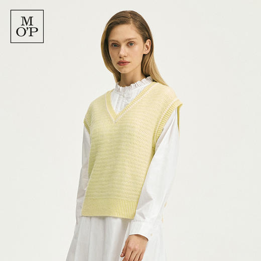 Marc O'Polo/MOP春季新款气质V领镂空时尚羊毛衫撞色针织衫背心女 商品图2
