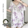 棉绸 夏季女士宽松带胸垫固定杯防尴尬短袖短裤家居服睡衣套装0214 商品缩略图4