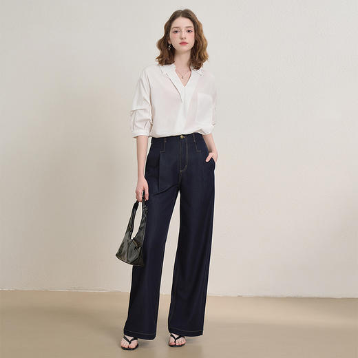 气质V领通勤白衬衫女夏季斜门襟设计感百搭显瘦短袖衬衣V0850322 商品图1