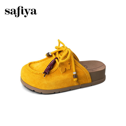 Safiya/索菲娅2025复古枫叶挂绳系带圆头百搭厚底休闲懒人勃肯拖SFD3110072 商品图11