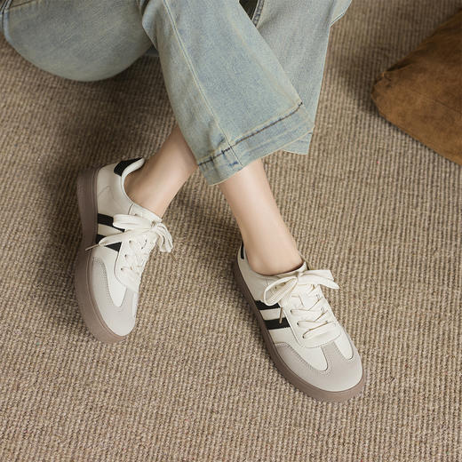 阿么手工女鞋2025新款厚底系带小白鞋百搭男女同款休闲板鞋3.5CM 商品图3
