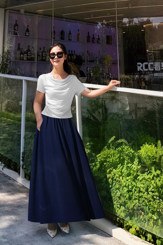 逸红颜明月优选「下弦月」气质超百搭 凉凉醋酸荡领T恤，把月光与优雅穿在身上 商品图4