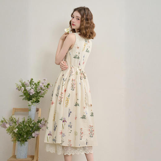 度假风植物印花背心裙女夏季蕾丝拼接宽松显瘦无袖连衣裙V1550967 商品图4