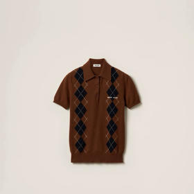 MIU-S 棕色菱格羊绒Polo.