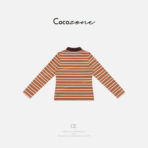 COCO ZONE 刘一一“桔白条”柔软亲肤修身独特感长袖T恤 CD2A1487 商品图1